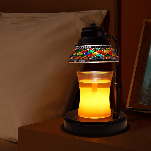 Retro timed dimming colored glass melt candle lamp fireless diffuser fragrance melt wax lamp atmosphere night light table lamp