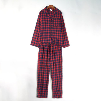 ການຄ້າຕ່າງປະເທດທີ່ນິຍົມ plaid pajamas ຊຸດສໍາລັບຜູ້ຊາຍແລະແມ່ຍິງ h85285 ພາກຮຽນ spring ແລະດູໃບໄມ້ລົ່ນເສື້ອ collar ແຂນຍາວ trousers ເຮືອນໃສ່ສອງສິ້ນຊຸດ