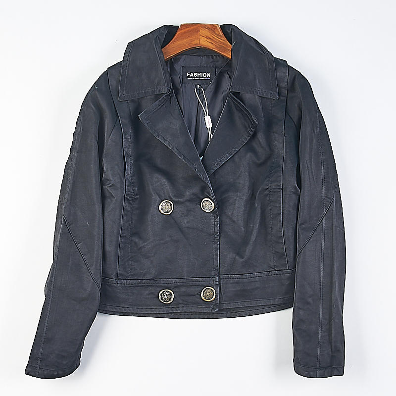 35 American-Style Lapel Biker Leather Short Jacket for Women H81036 Retro Double-Breasted Street Straight Pu Leather Jacket Trendy
