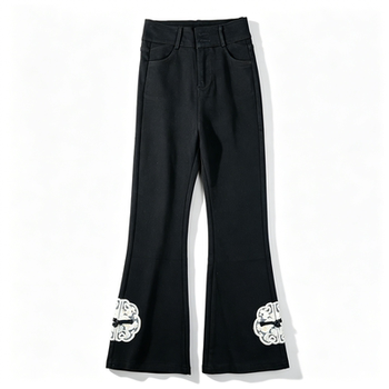 ແບບຈີນແບບຈີນແຜ່ນ disc buckle embroidered denim bell bottoms ສໍາລັບແມ່ຍິງ l86617 ແອວສູງ slim fit hip lifting versatile trousers casual pants