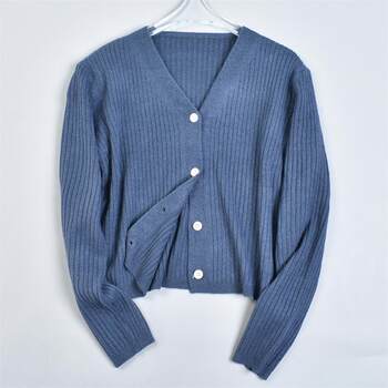 ເສື້ອຢືດ cardigan ສັ້ນຄໍ v ຂອງຍີ່ປຸ່ນມາໃໝ່ 225l81656 ເສື້ອຢືດແຂນຍາວຜູ້ຍິງແບບເກົາຫຼີ