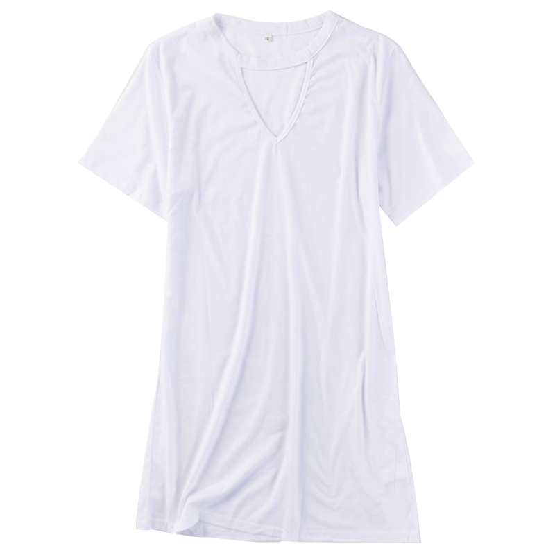 61442 original single summer new female Korean version fashion casual solid color V-neck all-match short-sleeved mid-length T-shirt skirt 320