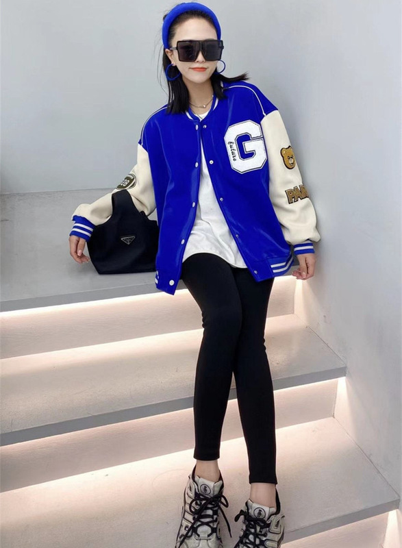 83 Korean Style Baseball Uniform for Male and Female Students H78704 Spring and Autumn New Embroidered Patch American College Jacket Short Coat