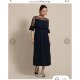 216 high-end goods lace satin stitching dress women 74527 trumpet half-sleeve slim evening dress long dress