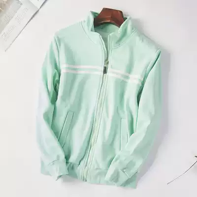 30489 Spring and Autumn new men and women Korean version of stand collar thick striped side slide pocket casual student zipper jacket 924