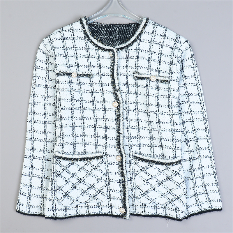 528 Retro Small Fragrance Style Short Jacket for Women 80447 French Plaid Slimming Straight Spring and Autumn Knitted Cardigan Jacket