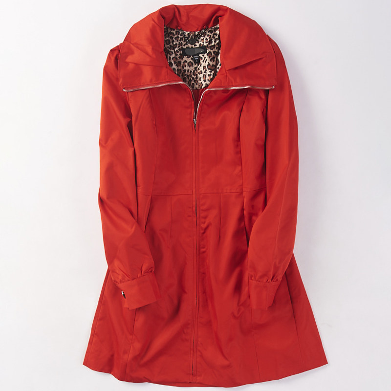 66288 Spring and autumn new women's zipper stand collar retro casual solid color all-match mid-length windbreaker jacket 42