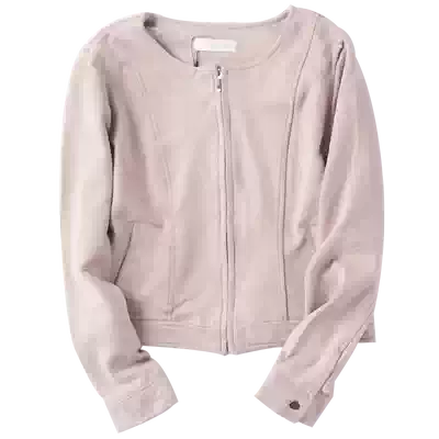 60326 day single spring and autumn new women's round neck zipper fashion casual solid color suede short jacket 1215