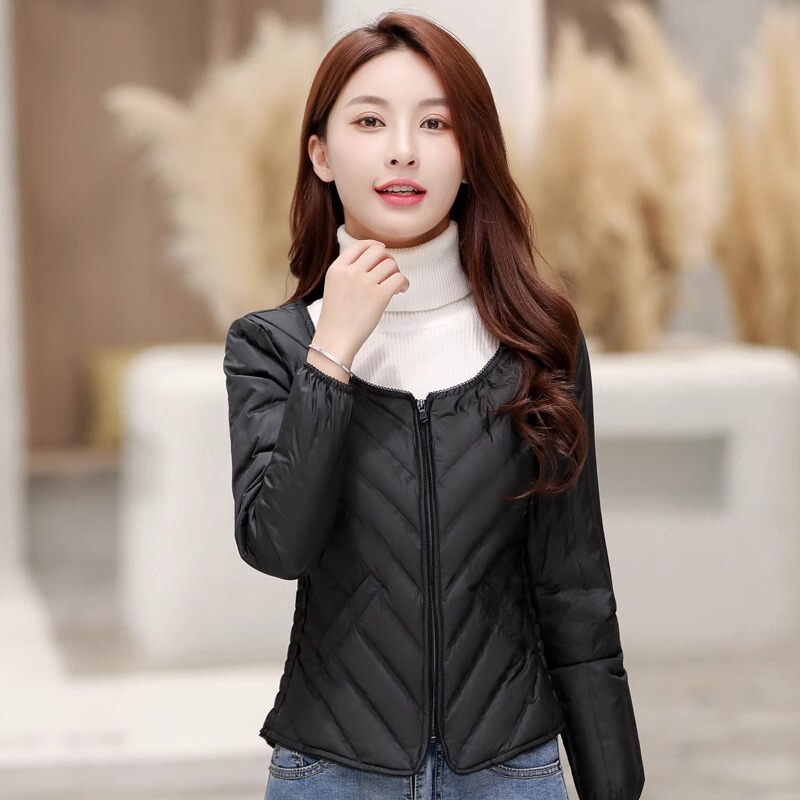 Women's down Jacket with Warm Inner Lining, 2026 Winter New Style, Lightweight, Slim Fit, Base Layer, White Duck Down, Round Neck, Short Cotton Coat