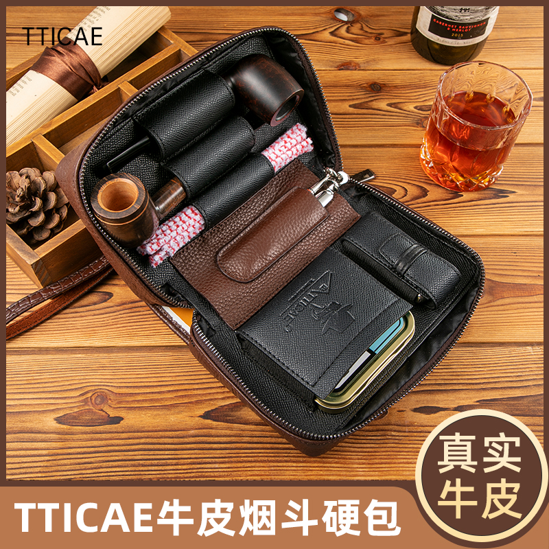 Cowhide pipe bag leather customization Large leather two pipe bag matching portable storage bag must be used by beginners