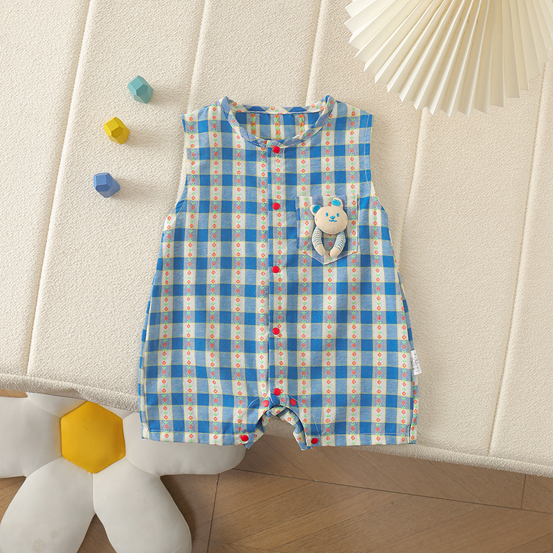 Summer Sleeveless Casual Korean-Style Plaid Sleeveless Jumpsuit Romper Toddler Overalls Jumpsuit