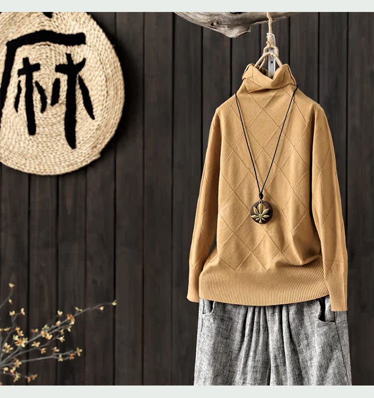 Indigo gốc cọc cổ áo len đáy áo len của phụ nữ mùa thu và mùa đông mới lỏng lẻo cao cổ áo sơ mi chạm đáy áo len cardigan nữ