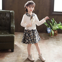 Girls 2021 autumn and winter New dress girl small fragrant wind fake two-piece children mink velvet baby lattice dress