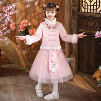 Girls Hanfu winter clothes 2021 new autumn winter princess dress children skirt plus velvet foreign style dress set Winter Dress