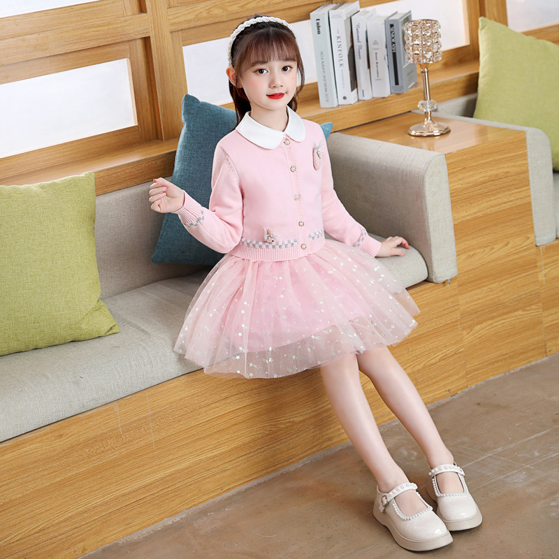 Girls dress dress 2021 new autumn and winter children's sweater thick winter dress foreign-style knitwear dress two-piece