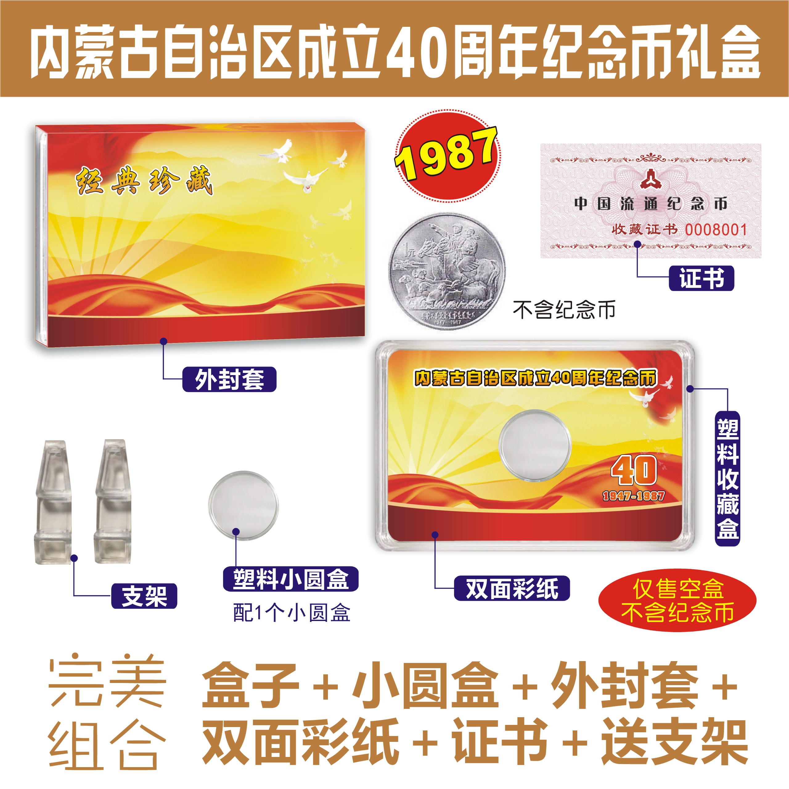 Empty box Inner Mongolia autonomous region established 40 Anniversary commemorative coin 1 Costume Collection Show Protection Empty Box Small Round Case