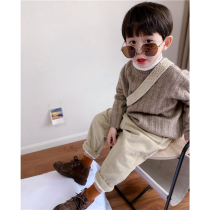 Tong Tong Mom Boy girl Korean version loose pit sweater Childrens sweater Baby simple temperament top winter clothes