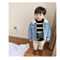 Kid mom Boy girl velvet denim jacket Baby lambskin jacket Jacket Childrens Japanese top winter clothes