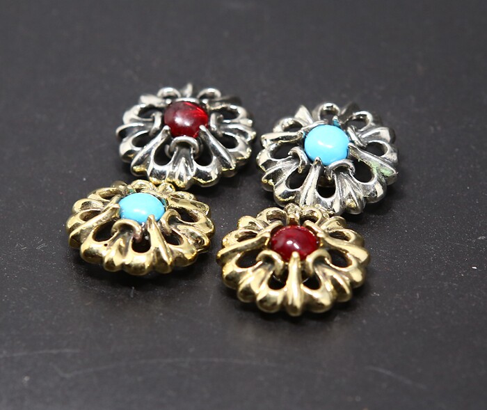 Finance Cloth Buckle Pure Brass Brass White Bronze Hollowed-out Handinlaid Pomegranate Stone Blue Pine Stone Decoration handmade leather accessories