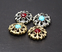 Caucasian cloth buckle pure copper brass white copper hollow hand inlaid Garnet blue turquoise decorative buckle handmade leather accessories