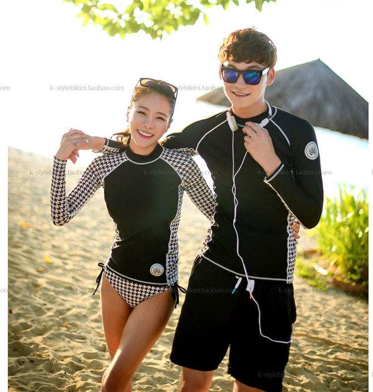 South Korean new lovers Thousand bird-style printed long sleeves sunscreen Two-style swimsuit conservative four-corner shorts Surfing wetsuit