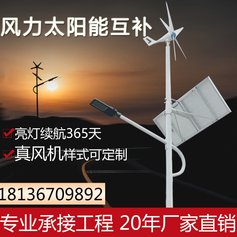Wind and Solar Street Light 6/ 8m Wind-Solar Hybrid Wind Power Generation Integrated Outdoor Led Garden Light for New Rural Areas