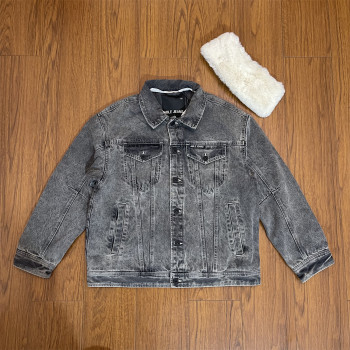 Able Jeans Couple Style Fur Collar Denim Jacket Thin Cotton Coat 761104-336
