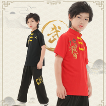 Childrens martial arts practice in summer Chinese style upright collar martial arts T-shirt half sleeve speed dry martial arts suit Tai Chi Wing Kung Fu Kung Fu