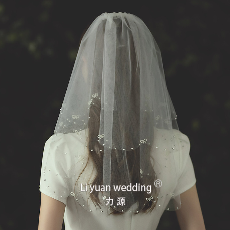 Bridal Head Yarn 2021 Summer Wedding Dress Headwear Double short style Korean minimalist yarn Brigade Wedding Dress Ultra Fairy tennis Red