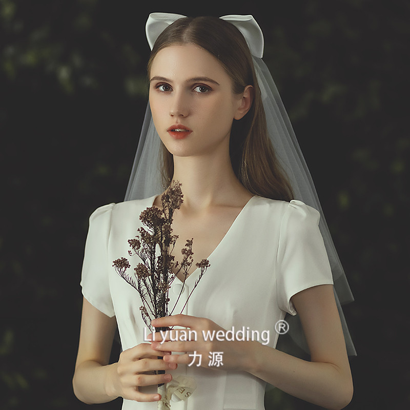 Bride's double-layer short veil Korean-style big bow hair accessories Super Fairy Sen series 2021 autumn new wedding accessories