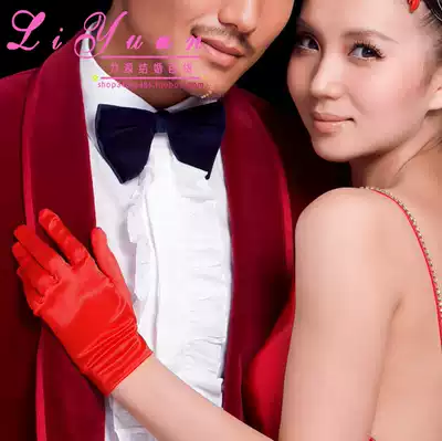 Korean Wedding Bride wedding dress short gloves light satin Christmas dress performance gloves evening dress toast