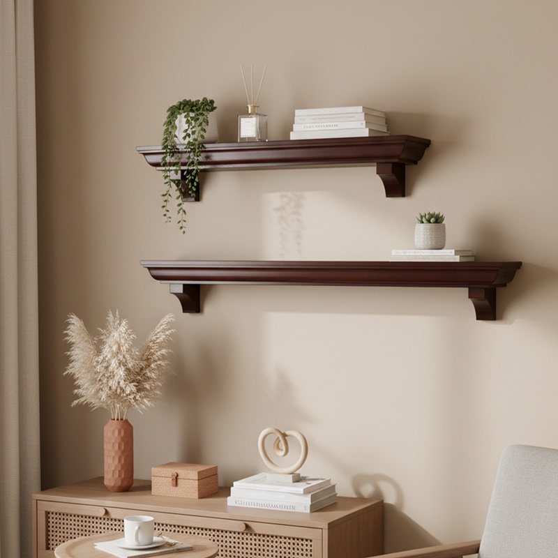 Block-Shaped Forest-Style High-End Wall Shelf, Solid Wood Wall-Mounted Shelf, Straight Wall Shelf, Magazine Rack, Wall-Mounted Display Rack