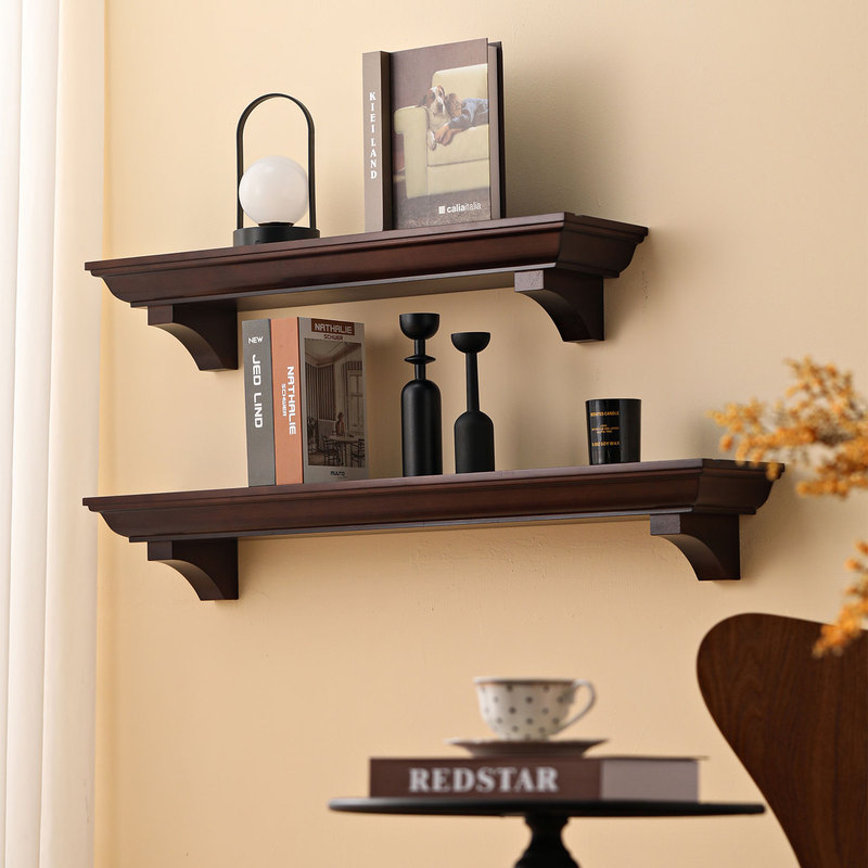 Block-Shaped Forest-Style High-End Wall Shelf, American-Style Wall-Mounted Straight Shelf, Solid Wood Magazine Rack Display Shelf