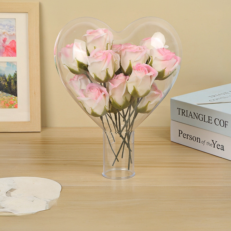 Transparent Heart Ball Bouquet Acrylic Gift Packaging Eternal Flower Peach Heart with Handle Plastic Ball Wave Ball