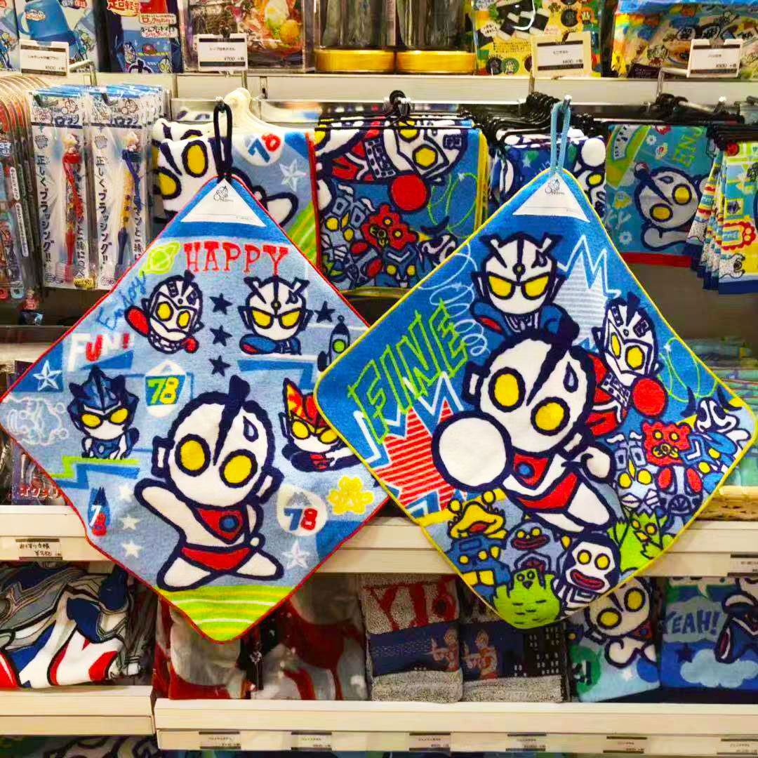 Japan imports Ottmann children's baby cartoon pure cotton can hang up and write name blue hand towel scrub face towels