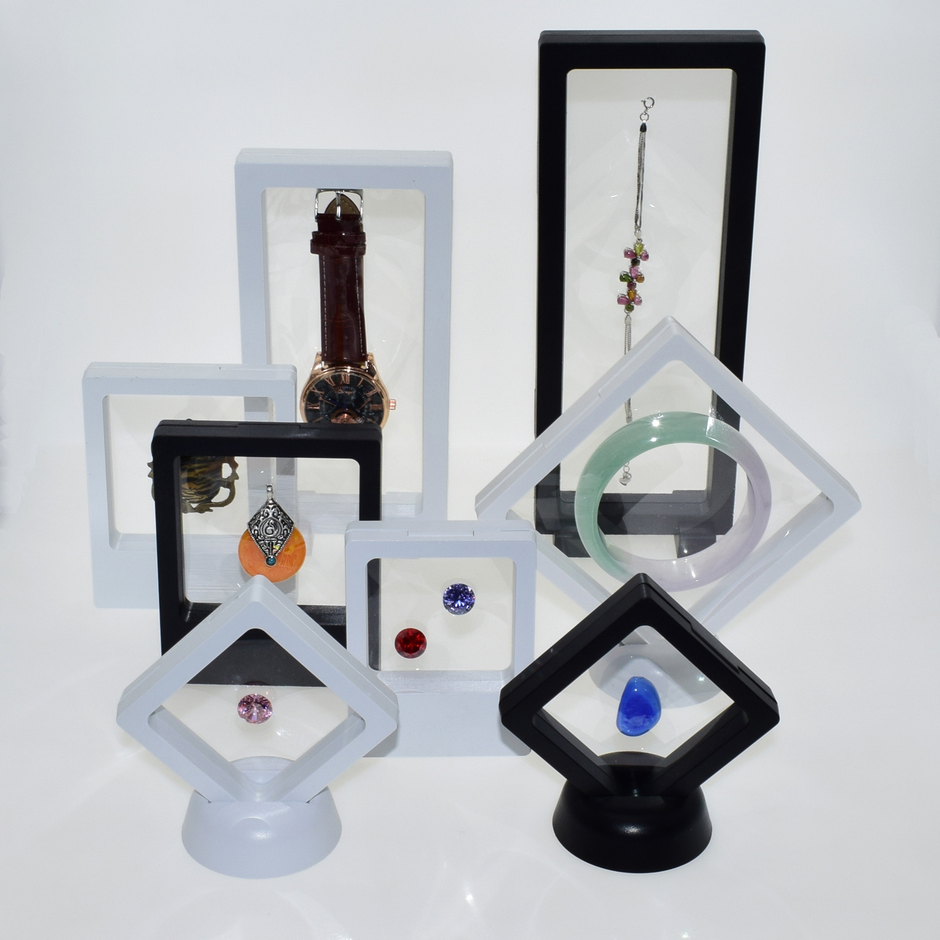 PET transparent film case vacuum elastic suspension film shelf jewellery nude stone display necklace watches display case