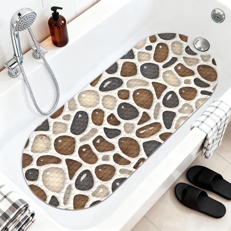 [Export Quality] Long Strip Bathtub Mat with Suction Cups, Non-Slip Bathroom Shower Mat for Elderly, Oval Shape