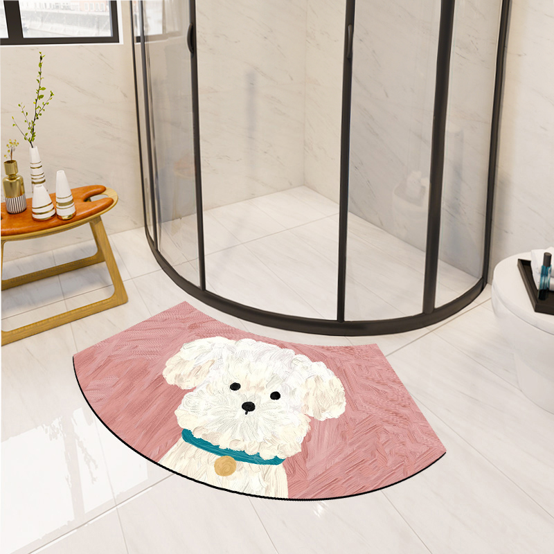 Cartoon Dog Arc-Shaped Shower Room Special Absorbent Floor Mat for Children's Room, Bathroom Non-Slip, Quick-Drying, Non-Shedding, Washable