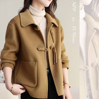 秋冬新款双面绒外套上衣短款宽松大码女妈妈装双面羊毛呢外套洋气