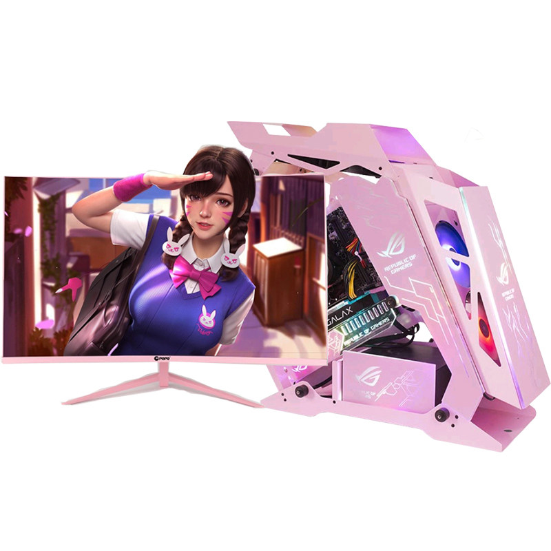 Less girls pink desktop computer host full set entertainment live high fit water cooled electric race game assembly complete machine