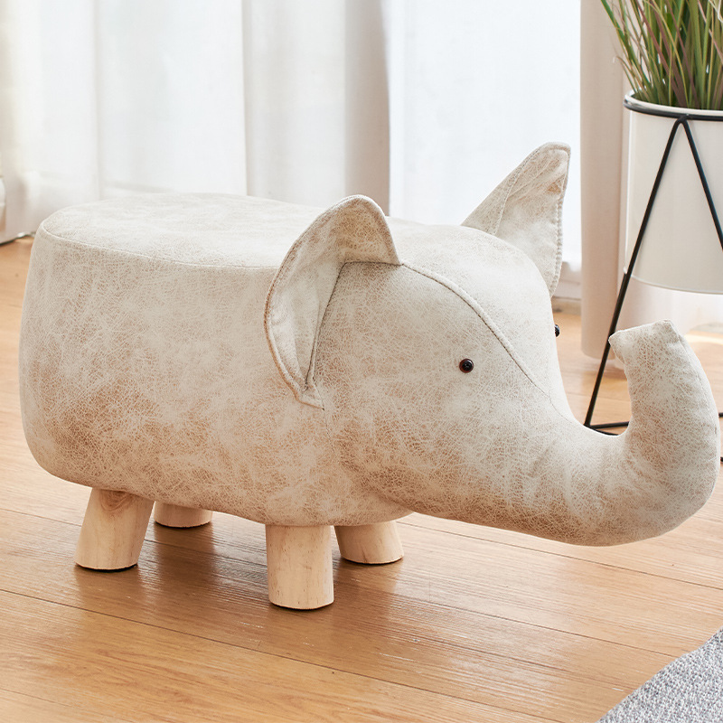 Cartoon children's stool fabric solid wood creative cute small bench home dinosaur size elephant changing shoes low stool seat