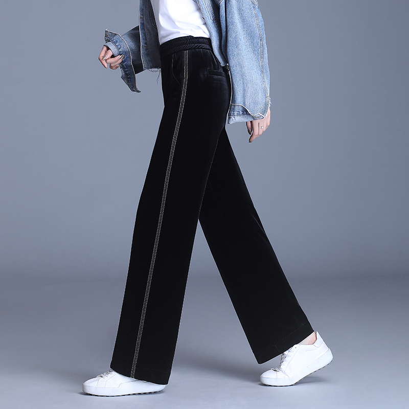 Velvet Wide-Leg Pants for Women, New Spring and Autumn Style, High-Waisted, Slimming, Loose-Fitting, Casual Pants for Moms, Versatile Straight-Leg Pants