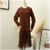 Taotao quần áo Mùa Thu mới màu rắn hem ren khâu vòng cổ dài tay đan đầm nữ 36658 váy cho người trung niên Sản phẩm HOT