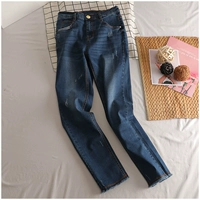 Quần áo Amoy, mùa thu mới cao eo kéo dài móng vuốt mèo, Bàn chân thon, tóc, quần jean nữ, 38625 quần short bò