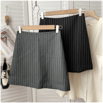 Korean version of striped high waist short skirt temperament Joker thin bag hip A- line dress casual half skirt 120011