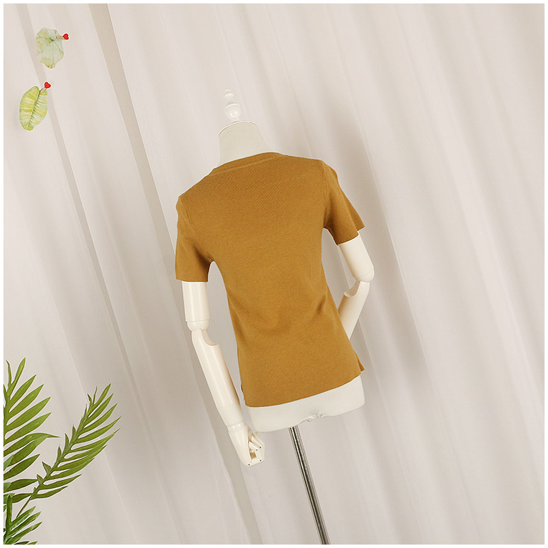 Đặc biệt cung cấp mùa hè mỏng cao đàn hồi đơn giản màu rắn vòng cổ ngắn tay áo thun áo len nữ 26491 áo len đẹp