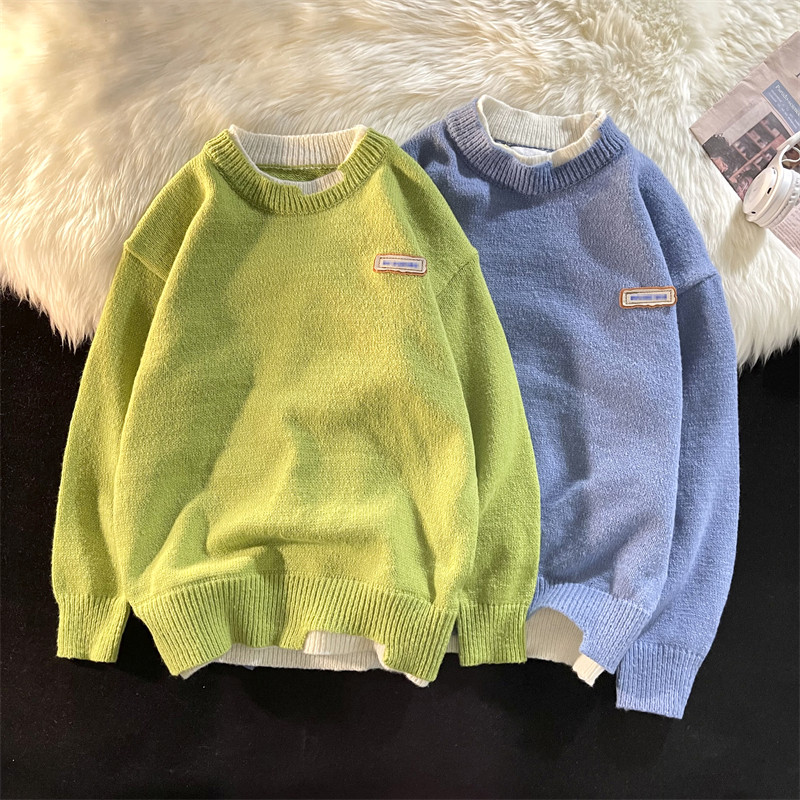 Демисезонный мужской комплект с круглым воротником, трикотажный свитер, универсальная трикотажная рубашка, увеличенная толщина                    