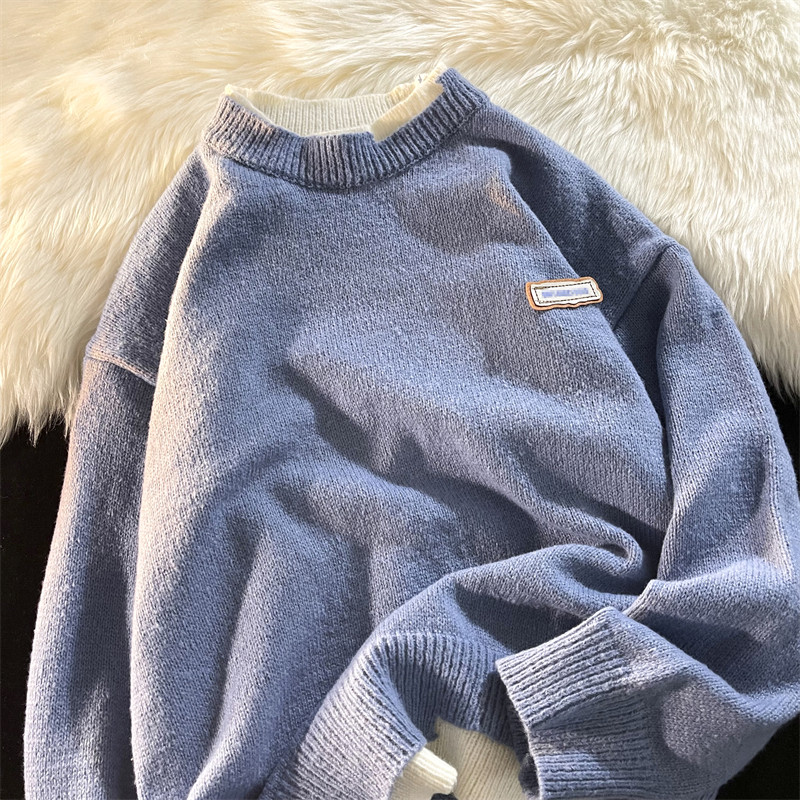 Демисезонный мужской комплект с круглым воротником, трикотажный свитер, универсальная трикотажная рубашка, увеличенная толщина                    