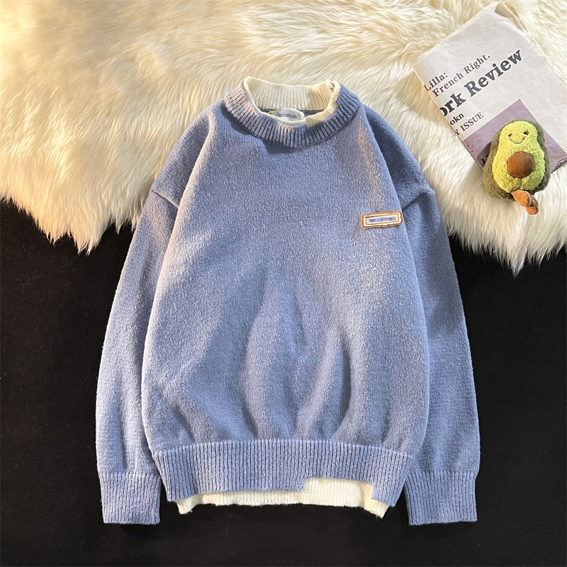 Демисезонный мужской комплект с круглым воротником, трикотажный свитер, универсальная трикотажная рубашка, увеличенная толщина                    