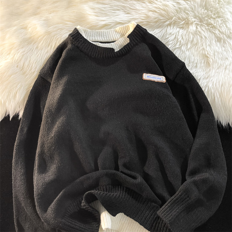 Демисезонный мужской комплект с круглым воротником, трикотажный свитер, универсальная трикотажная рубашка, увеличенная толщина                    